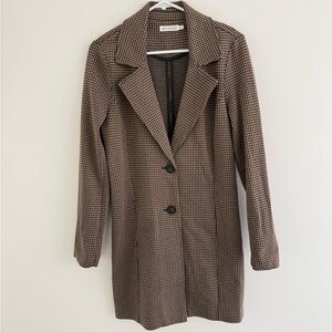 Avec Le Filles Brown Houndstooth Long Line Blazer XS